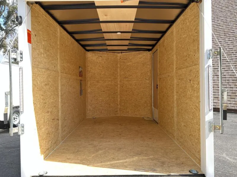 Interior of 7x14 enclosed cargo trailer with 7 foot height and plywood walls