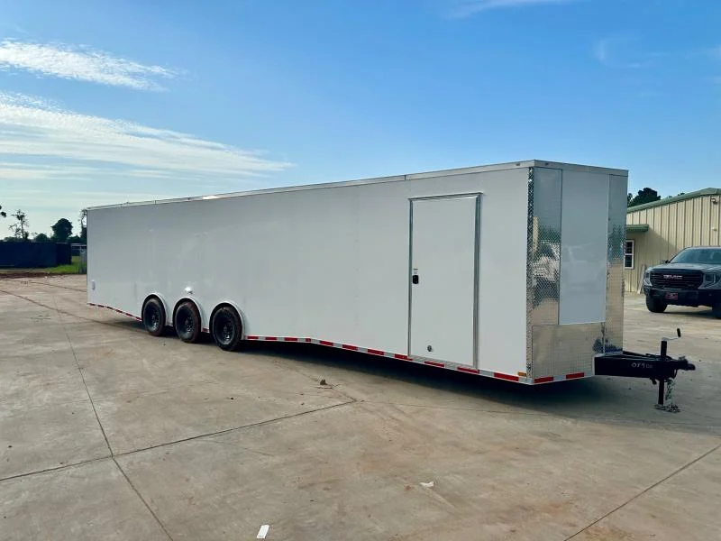 8.5x36 enclosed trailer triple axle white - side view
