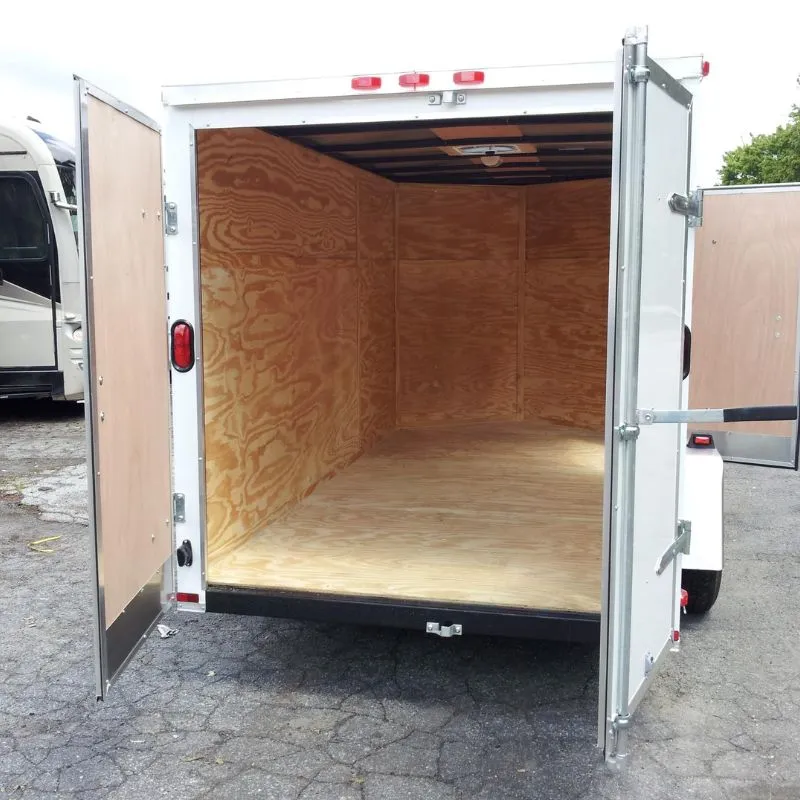 Rear barn doors on an enclosed trailer showing full rear access for loading