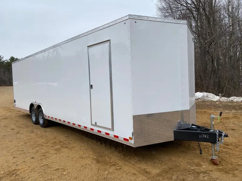 Roof view showing ladder rack setup on enclosed cargo trailer