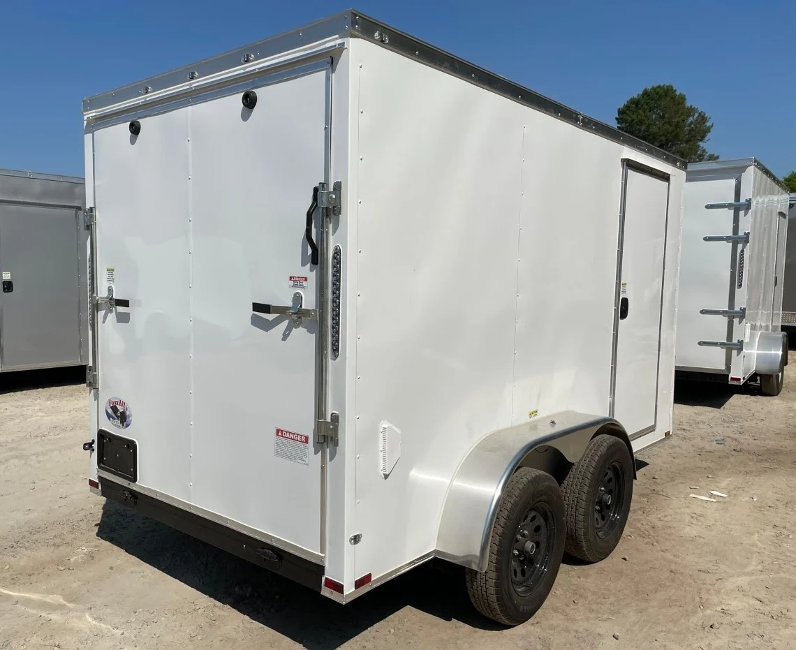 Side profile of a new enclosed trailer built for pickup in Georgia