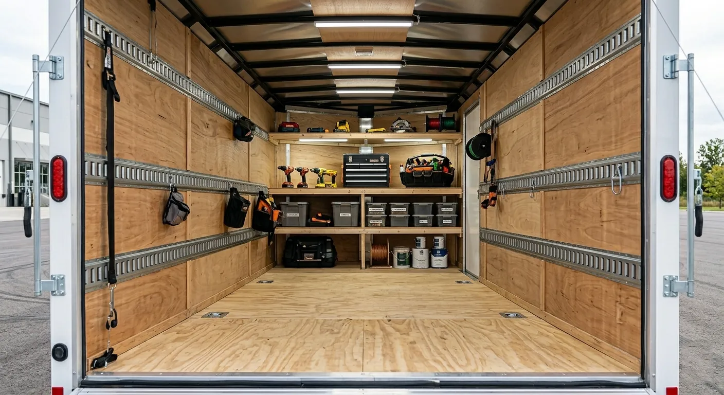 E-track and D-Rings installed inside a 6x12 enclosed trailer