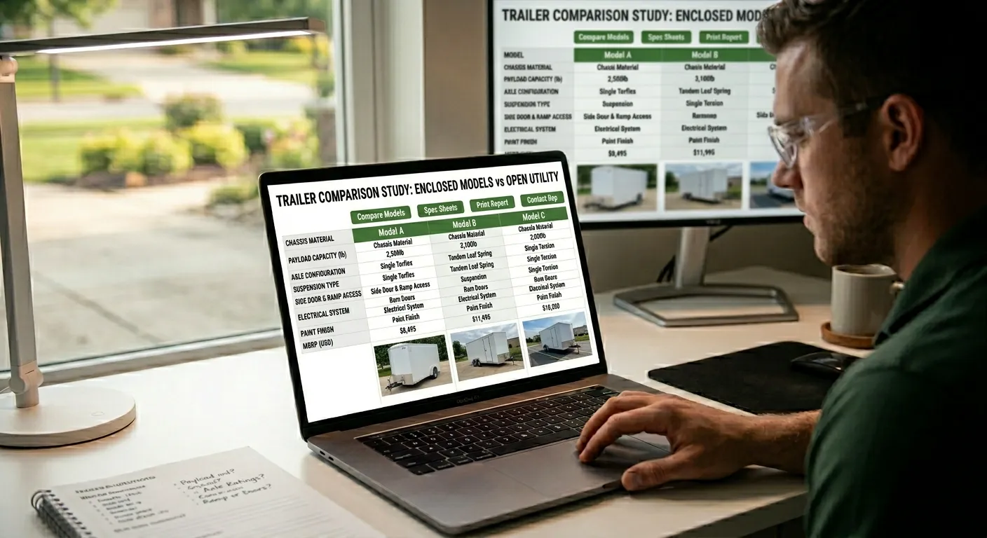 Buying an enclosed trailer online requires careful comparison of specifications