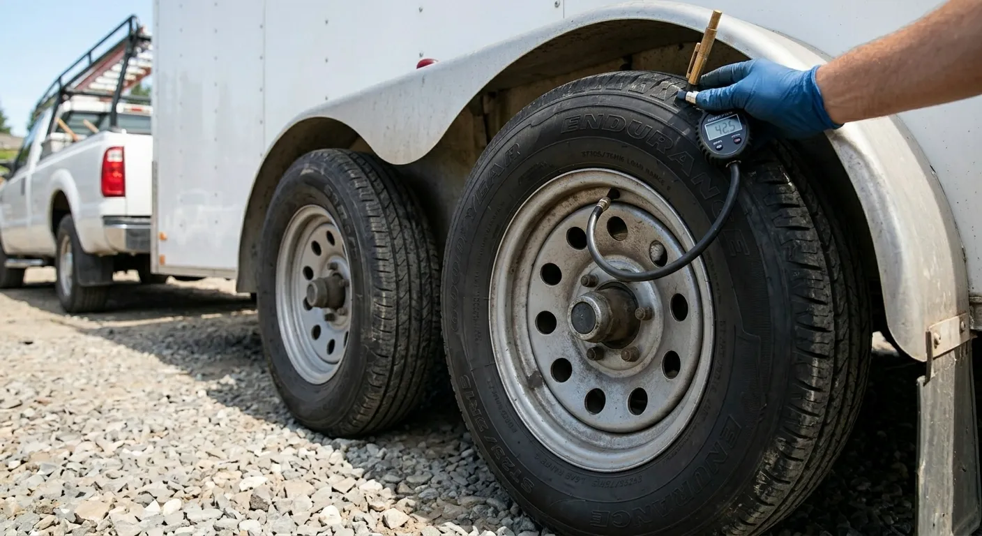 Enclosed trailer undergoing a routine maintenance check